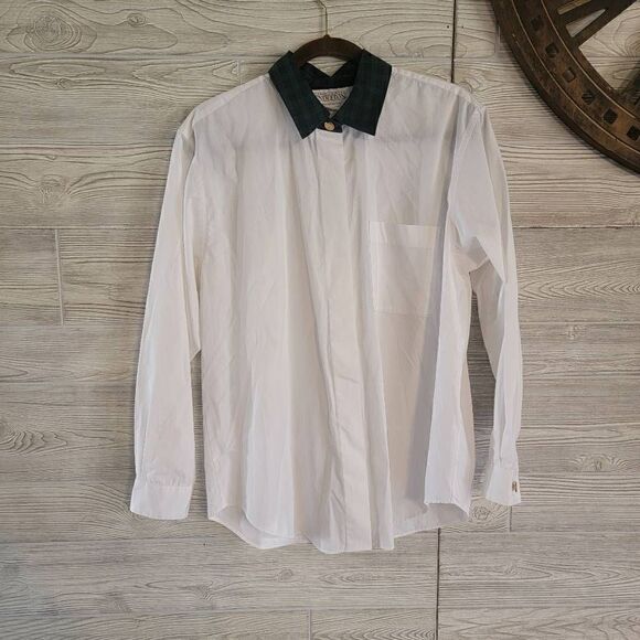 Vintage Sophisticates Pendleton White Button Fown Green Plaid Womens SZ 12 Gold - Picture 1 of 8